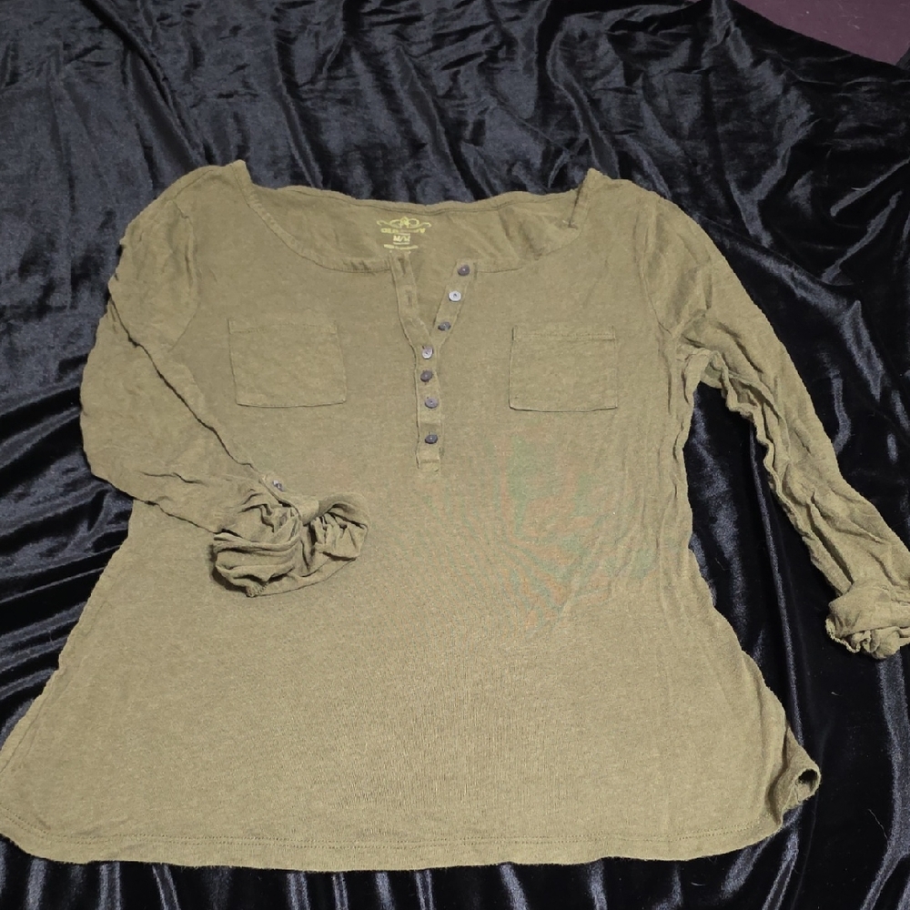 Old Navy Olive Long Sleeve Top with Button Accents
